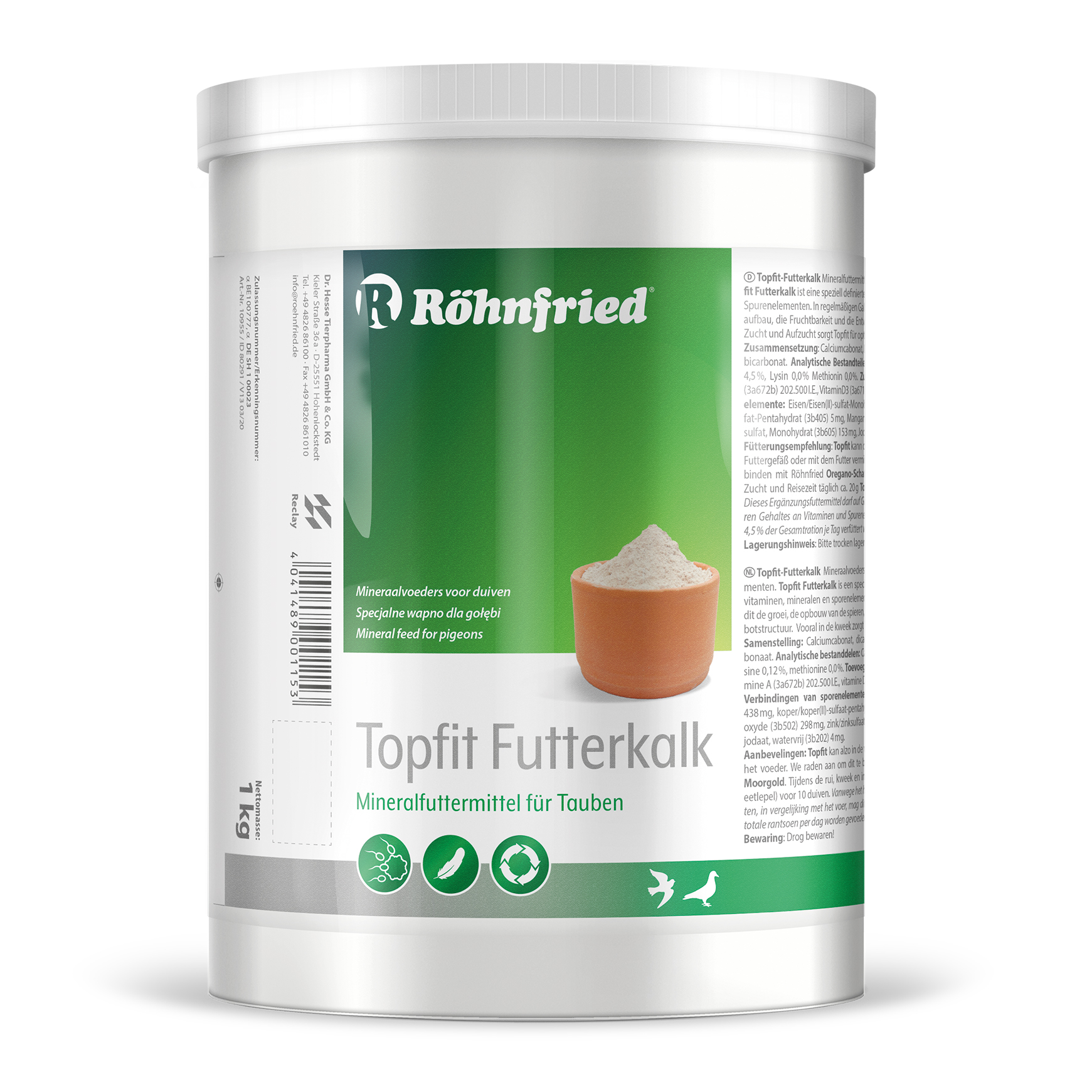 Topfit Futterkalk היא תערובת מיוחדת של ויטמינים, מינרלים ויסודות קורט.1 ק"ג