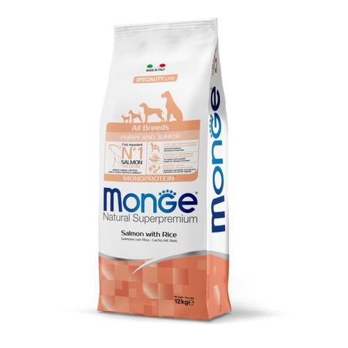 מונג' גור סלמון ואורז לכל הגזעים מזון לכלב Monge במשקל 12 ק"ג