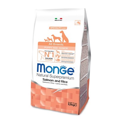 מונג' גור סלמון ואורז לכל הגזעים מזון לכלב Monge במשקל 2.5 ק"ג