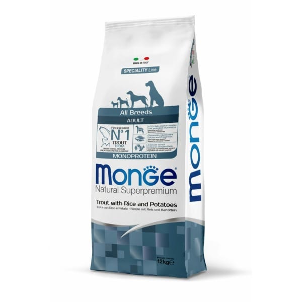 Monge Natural Superpremium כל הגזעים גורים וג'וניור מונופרוטאינים פורל עם אורז ותפוחי אדמה 12 ק"ג