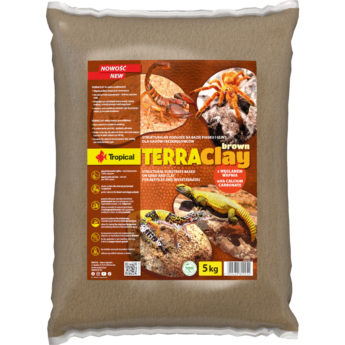 מצע לטרריום טרהקליי חום 5 ק"ג לזוחלים טרופיקל TROPICAL