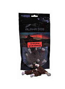 Alpah Dog אלפא דוג 80 גרם חטיף לכלבים בטעם עצם סידן בציפוי בקר – תמונה 2