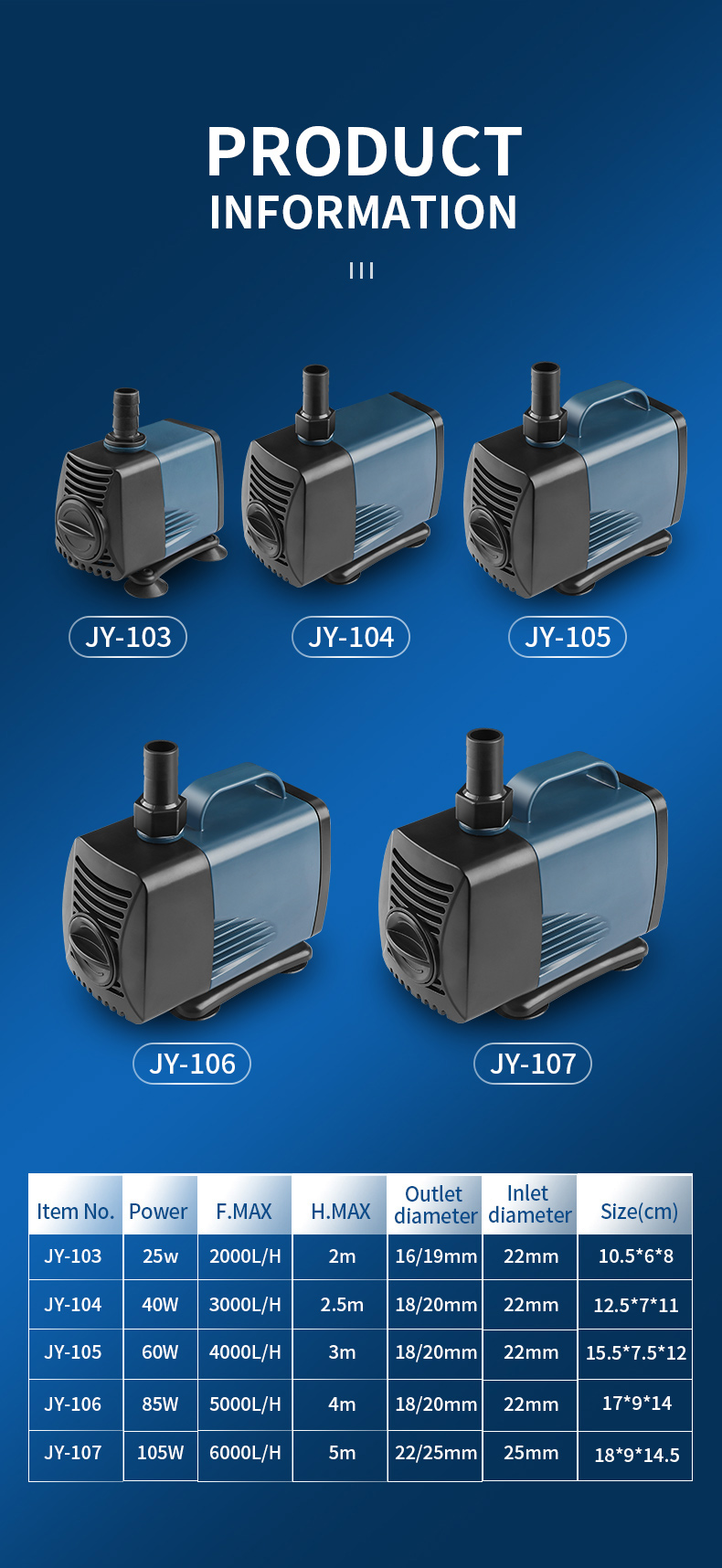 משאבת מים טבולה ניידת לאקווריום 5000 ליטר JY106 85W – תמונה 14