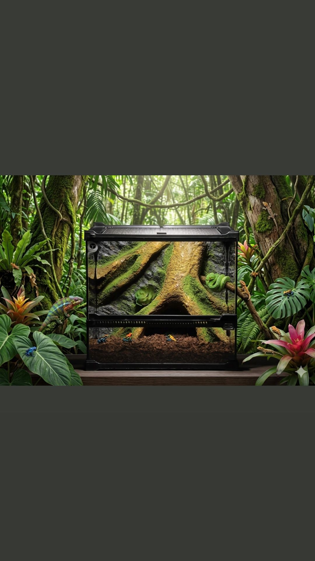 טרריום "Hidden Jungle" דגם פרימיום עם רקע שורשים ומערת מסתור 30/25/27 – תמונה 2